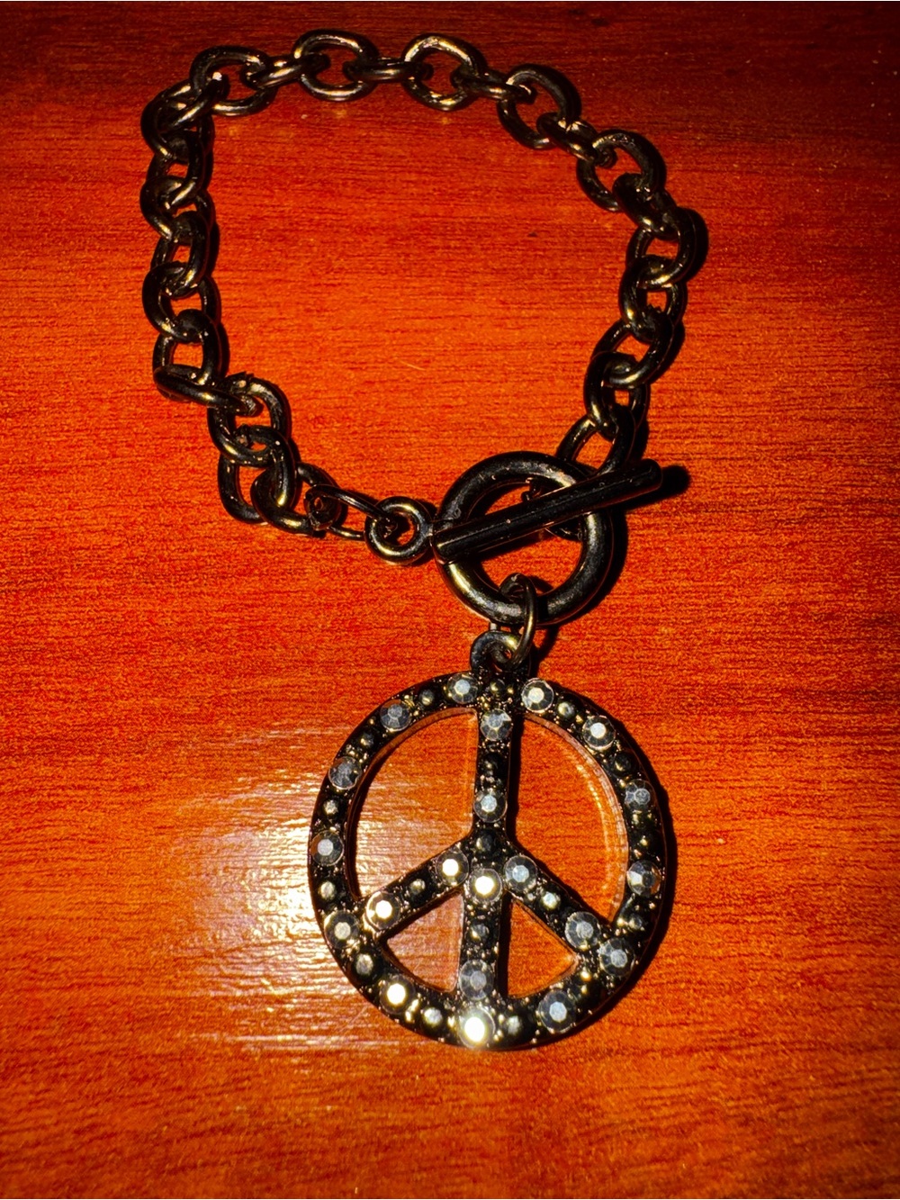 Vintage Peace Sign Crystal Charm Bracelet